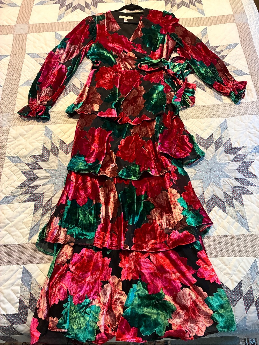 Hutch Velvet Floral Tiered Wrap Maxi Dress - Anthropologie Large